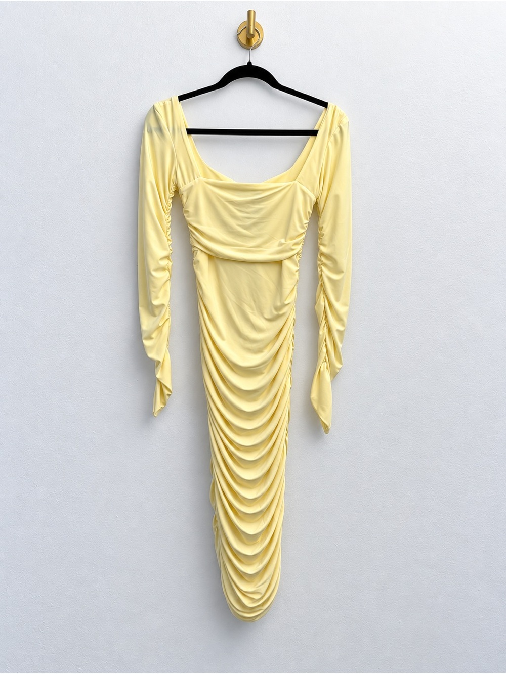Club L London Yellow Ruched Long Sleeve Midi Dress